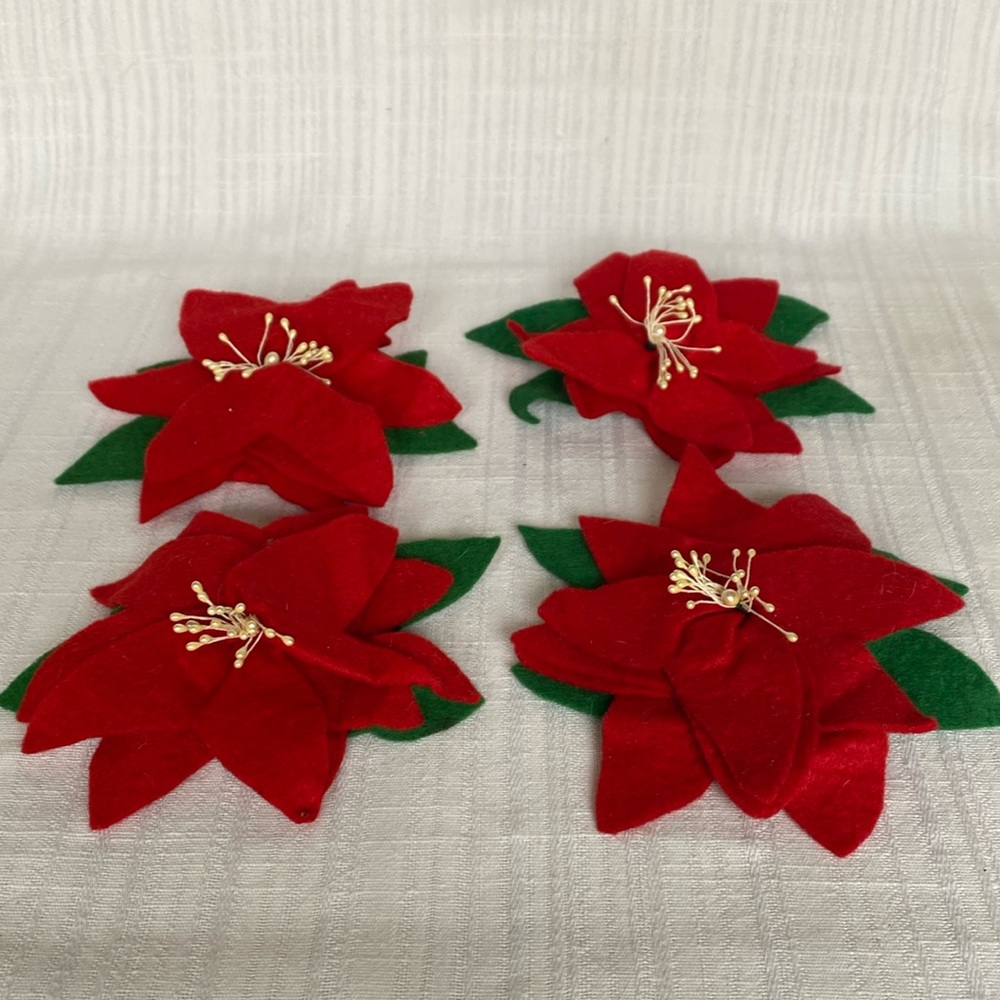 3/$29 - Four VTG Handmade Poinsettia Napkin "Rings"